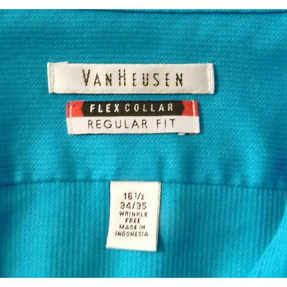 Van Heusen Shirt Mens L16.5 34/35 Turquoise Flex Collar Long Sleeve Wrinkle-Free - Picture 6 of 7
